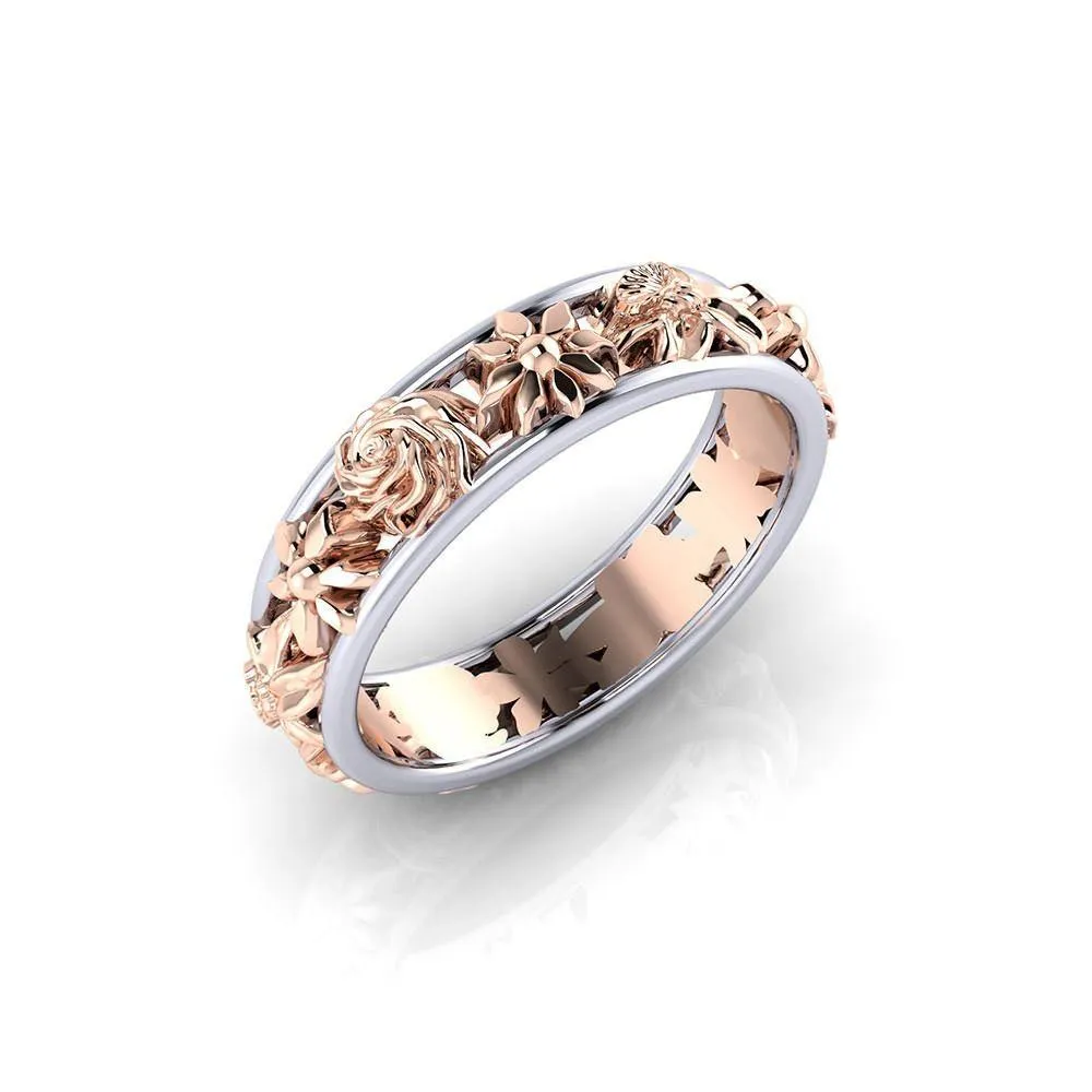 Pierścienie zespołu Kontrast Kolor Rose Gold Flower Ring Rings For Women Christmas Gift Will i Sandy Drop Ship Drop dostawa biżuteria ri dhckzz