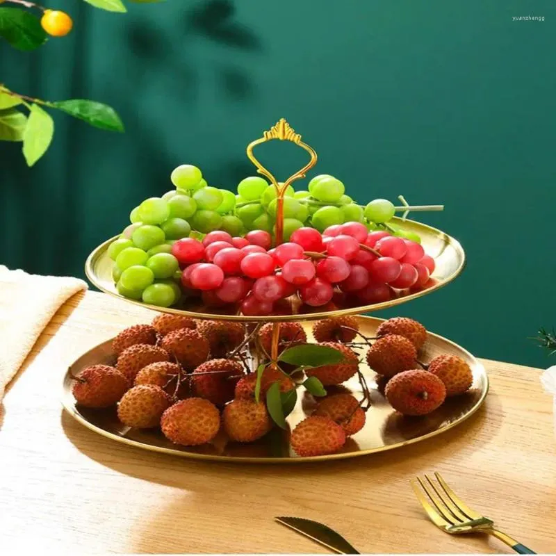 Support à fruits en acier inoxydable, assiettes décoratives, ne se déforme pas facilement, support d'exposition à desserts à 2/3 couches, facile à utiliser avec poignée