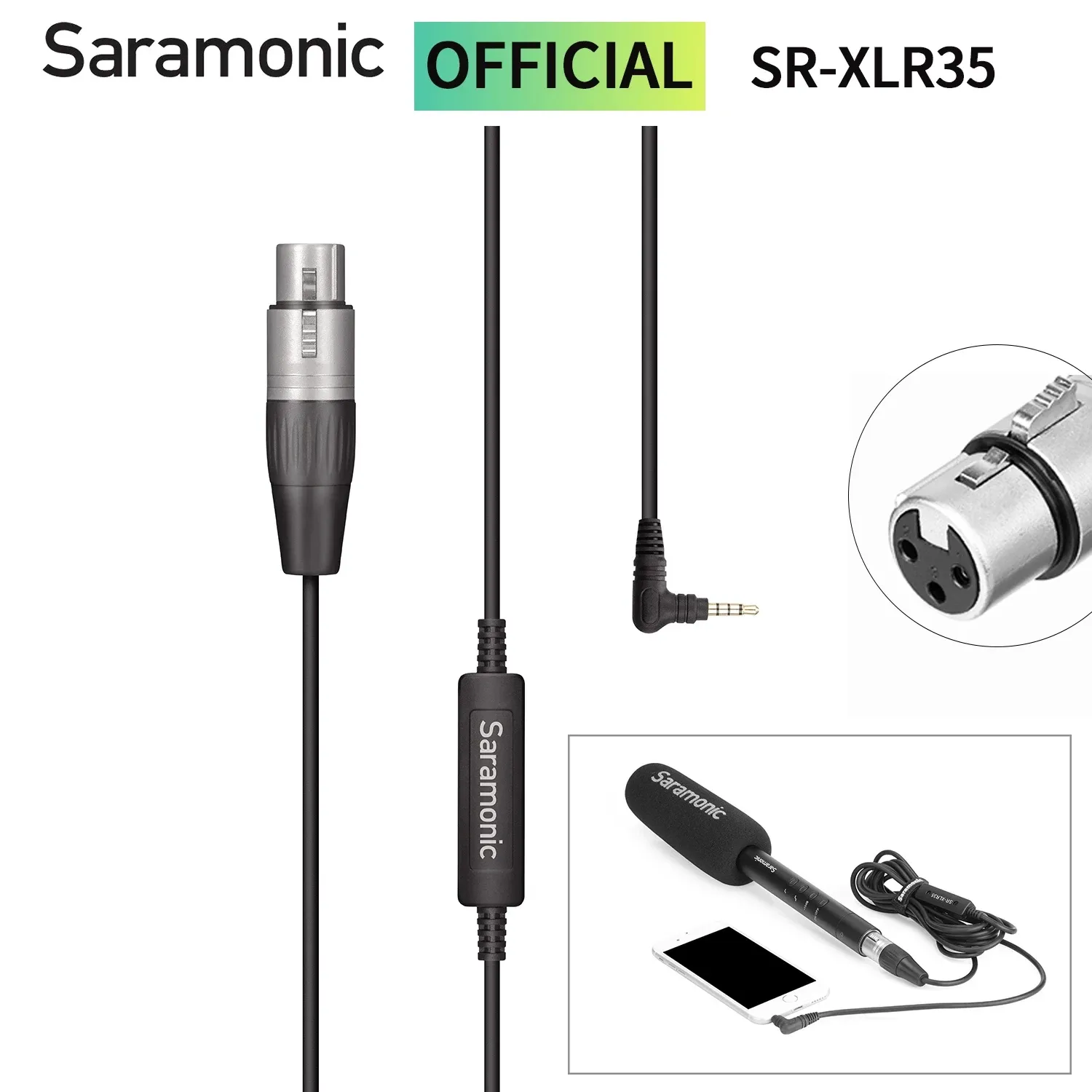 Adapter Saramonic SRXLR35 Adapterkabel 3,5 mm TRR till 3 Pin XLR Female Jack för trådlös mikrofonmobiltelefon Smarttelefon iPad iPod