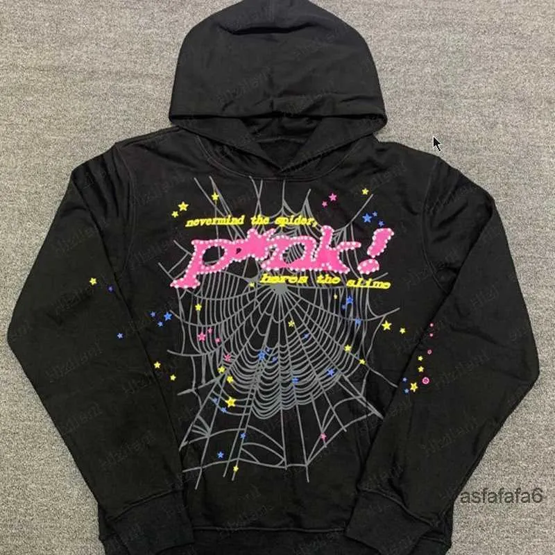 Sp5der Web Hoodie Designer Sweatshirt Männer Schaum Euro-amerikanische Ins Millennium Y2k 23 Neuer Stil Schwarz Rosa Sml XL Einfarbig Langarm U050