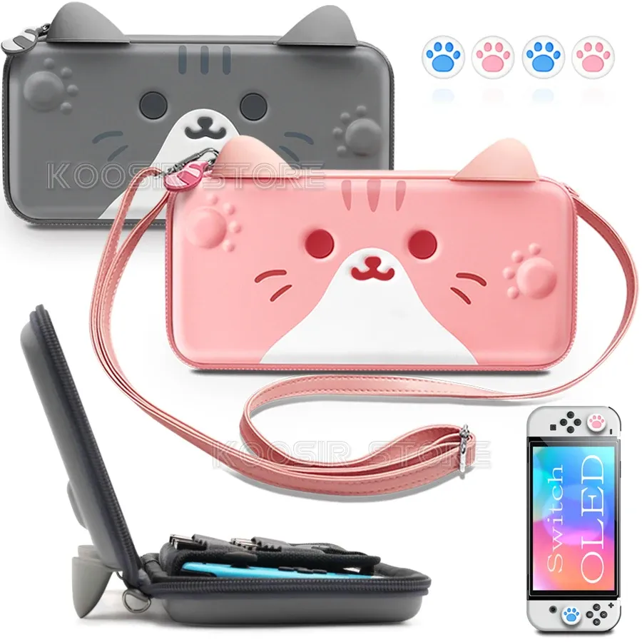 Bags For Nintendo Switch OLED Accessories Case Cute Cat Paw 3D Pattern Storage Hand Bag 4 Joycon Soft Shell With 10 Game Card Cover