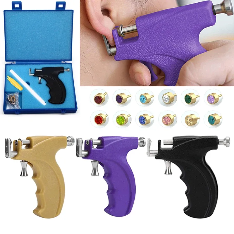 Stud Professionele Oor Piercing Gun Gereedschap Stalen Stud Oorbel Veilig Steriele Neus Navel Helix Piercing Tool Set Lichaam Sieraden Hine Kit