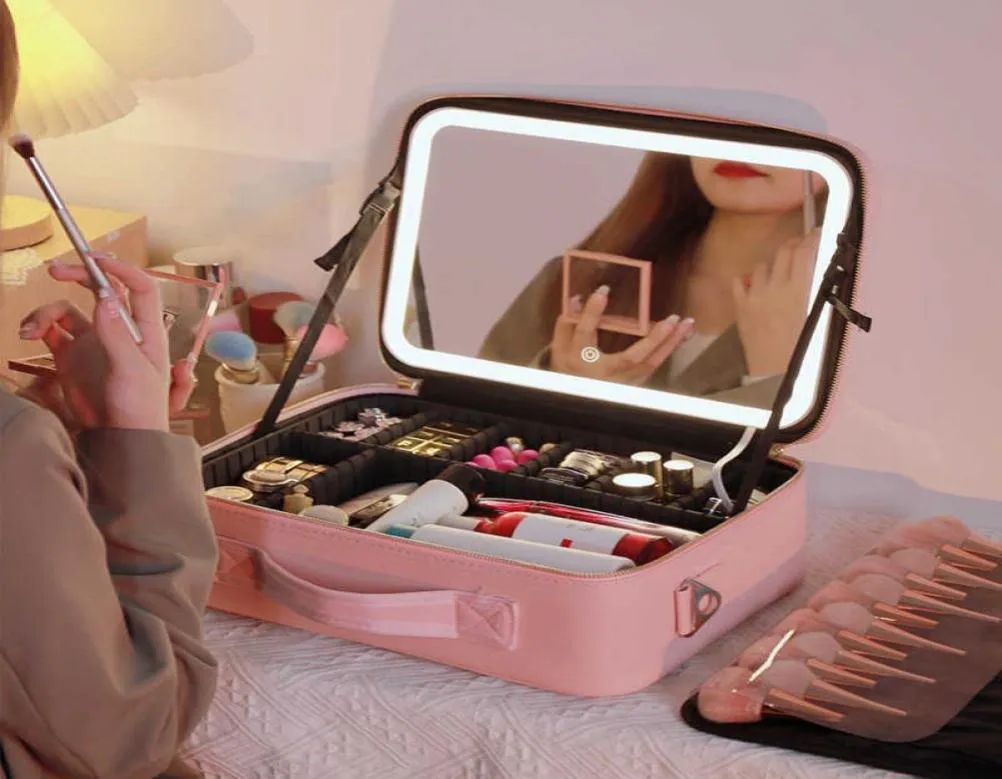 Borse portaoggetti per organizer cosmetici Borsa per trucco LED intelligente con luci a specchio Custodia professionale di grande capacità per le donne che viaggiano Organizza1052746