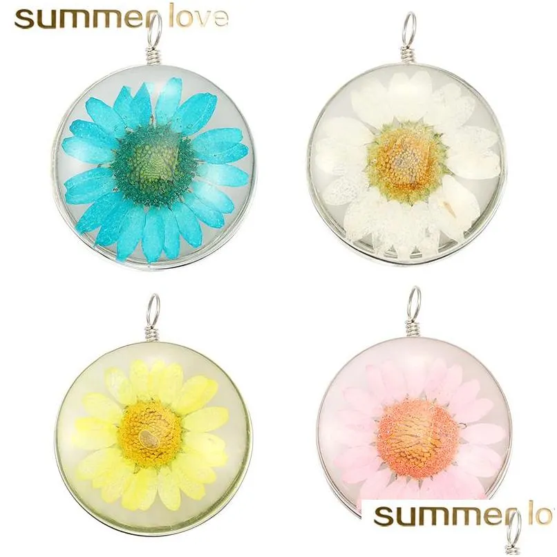 Charms nyaste kreativa designglas Dired Flower Small Daisy Ball Shape Pendant för halsband örhängen Colorf Transparent DIY smycken Dr DH4RC