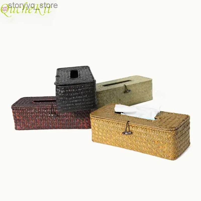 Tissue Dozen Servetten Rotan Box Cover Rechthoekige Servetdoos Geweven Papier Container Thuis Autohouder Ofiice Organizer Q240226