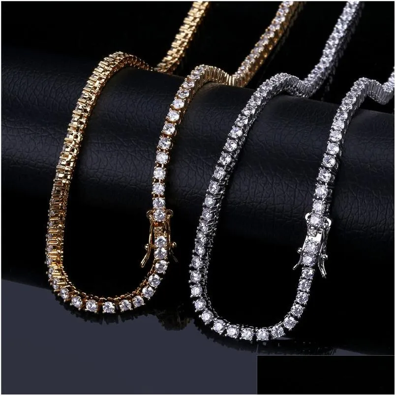 Tennis Graduated 3 5Mm Iced Out Tennis Necklaces Aaa Cubic Zirconia Copper Diamond Designer 1 Row Fashion Hip Hop Jewelry For Men W Dhkbg