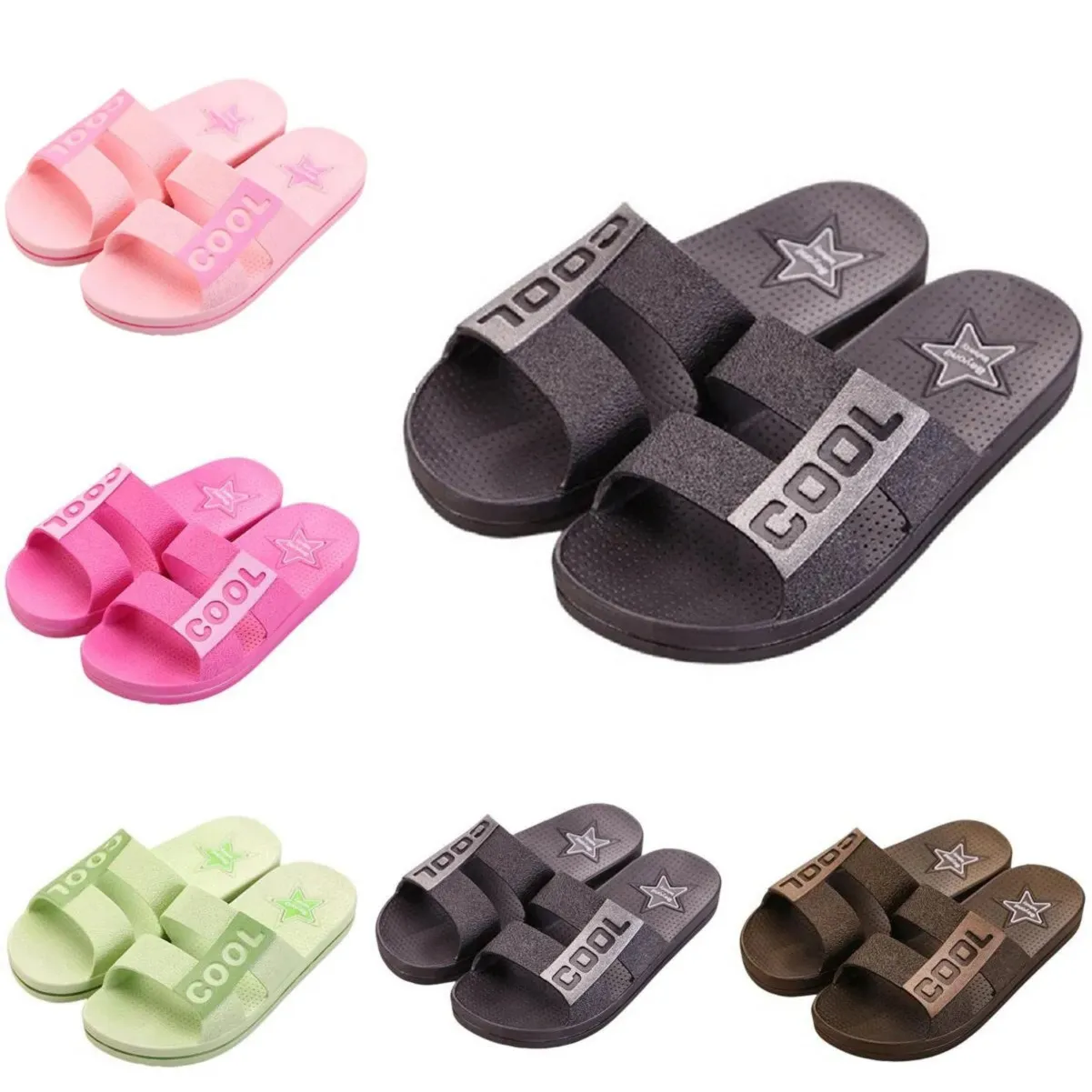 Style41 Erkek Kadın Terlik Yaz Slaytları Sandalet Yaz Siyah Pembe Kahve Yeşil Mavi Kıyısı Banyo Erkekler Antiskid Terlik Sandal Slayt Boyutu 36-45