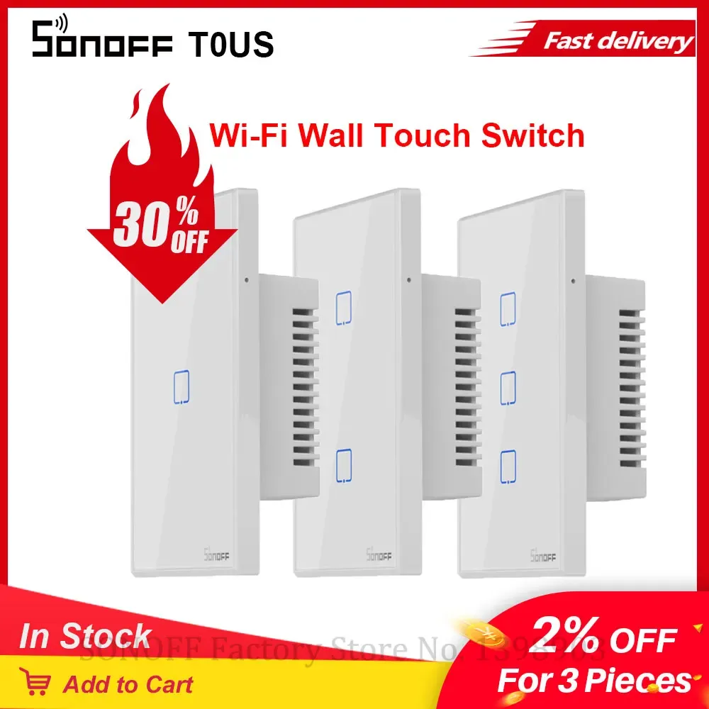 コントロールitead sonoff tx t0 us wifi touch switch wifi wall light switch ewelinkアプリ/音声リモートコントロールAlexa Google Homeで動作する