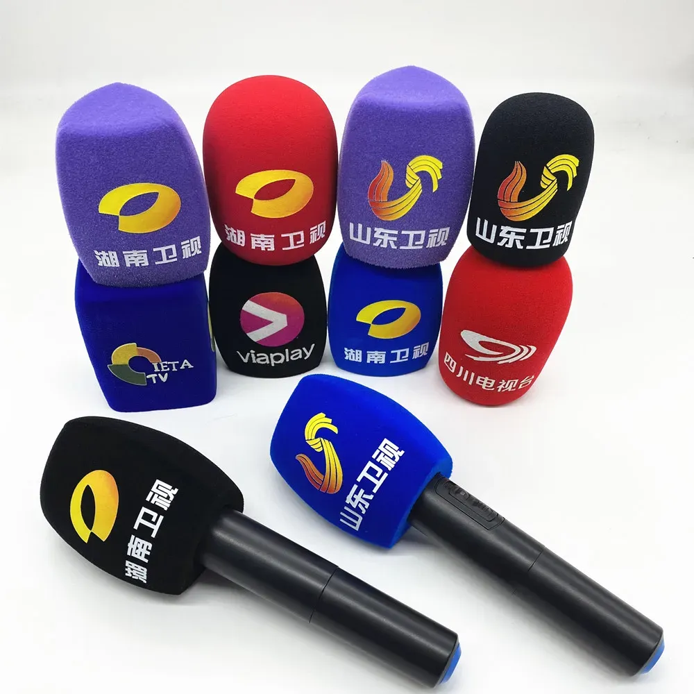 Adapter Flocking Microphone Sponge Printing Covers Customized Mic Windscreens Foam Windshield for Tv Stations Reporters Interview