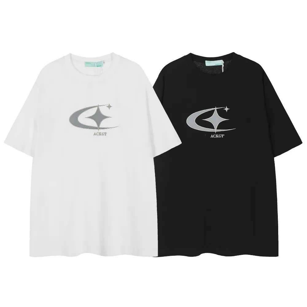 Мужская дизайнерская футболка со светоотражающими наклейками и принтом 2024 весна/лето американский модный бренд свободная повседневная одежда с круглым вырезом