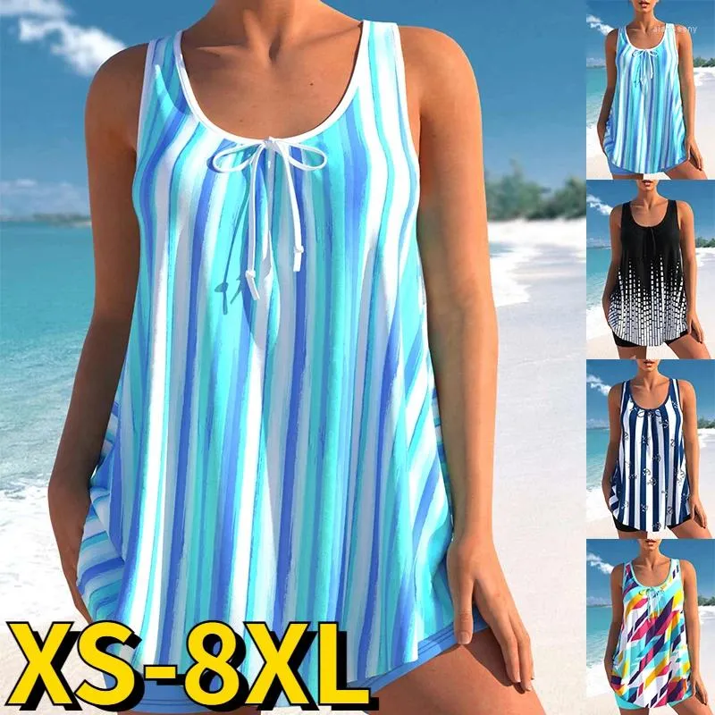 Mulheres Swimwear 2024 Verão Mulheres Sexy Stripe Impresso Biquíni Feminino Oversize Swimsuit Tankini Banheira Terno Monokini Beachwear