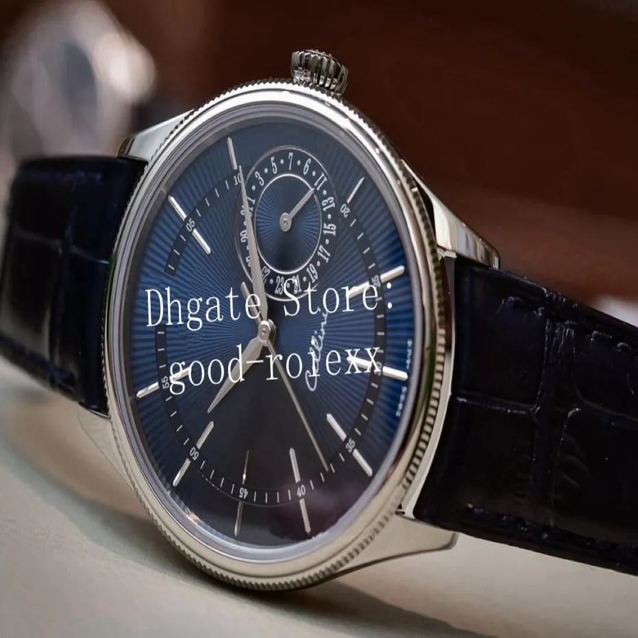 5 estilo relógios para homem automático 2813 ásia relógio masculino azul cellini data hora dia moonphase display relógios de couro 50519 mo253l