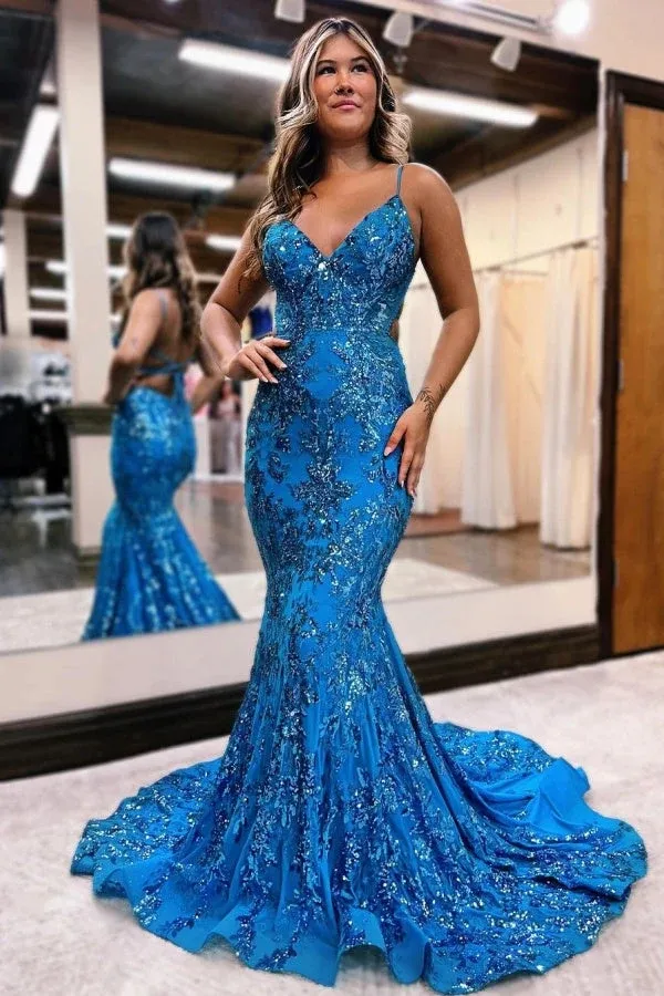 cheap mermaid style prom dresses Sequin Mermaid Long Prom Dress