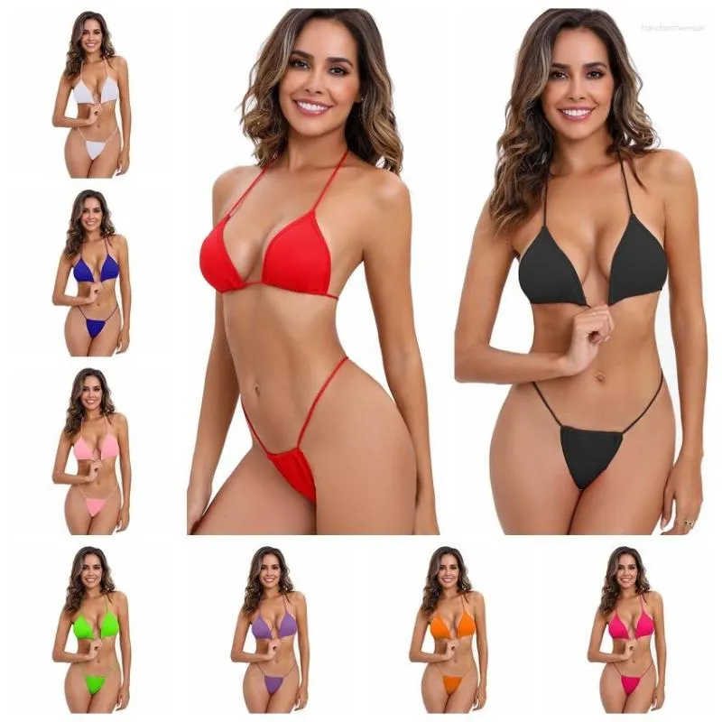 Mulheres Swimwear Cor Sólida Roxo Verde Laranja Preto Sexy Bikini Set Swimsuit Mulheres 2 Peças Brasileiro Banheira Push Up