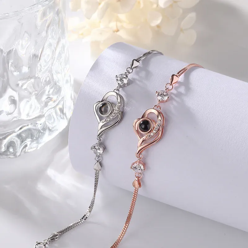 Bracelets S925 Silver Heart Box Chain Projection Bracelet Personalized Photo Bracelet Valentine's Day Gift Has Commemorative Significance