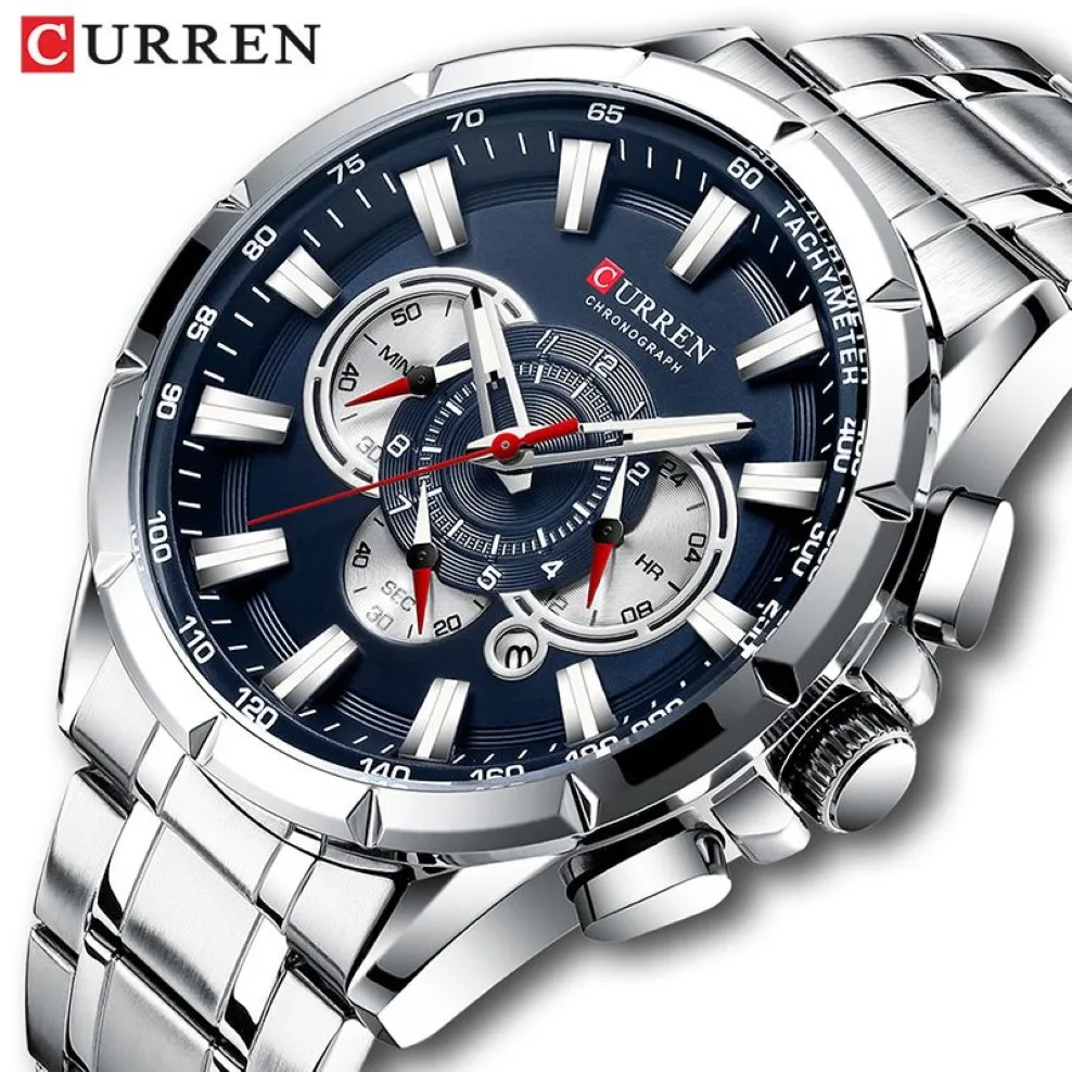 CURREN Polshorloge Mannen Waterdichte Chronograaf Militaire Leger Roestvrij Staal Mannelijke Klok Topmerk Luxe Man Sport Horloges 8363 220218D