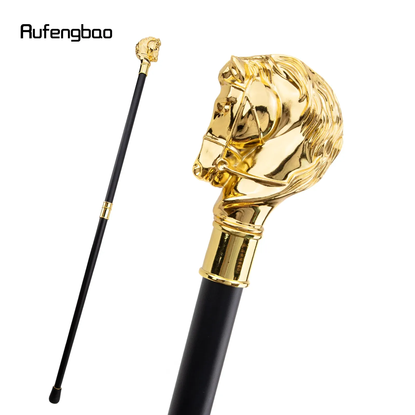 Golden Horse Head Animal Fashion Walking Stick Decorative Cospaly Vintage Party Fashionable Walking Cane Crosier 93cm