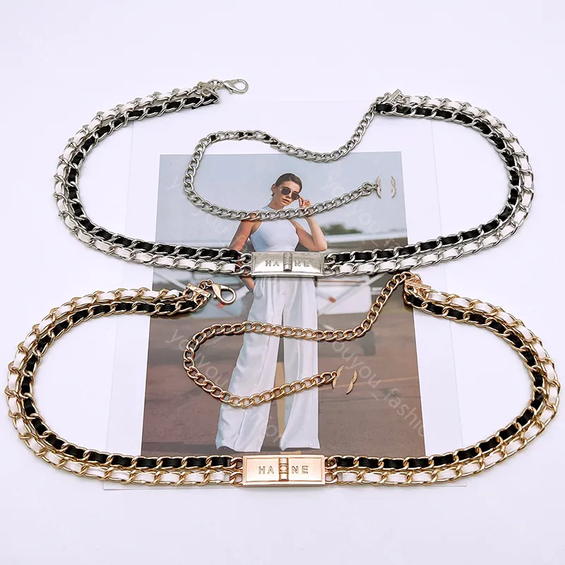 Gold Chain Waist Belt Two-layer Leather Metal Cowskin Alloy  display picture 3