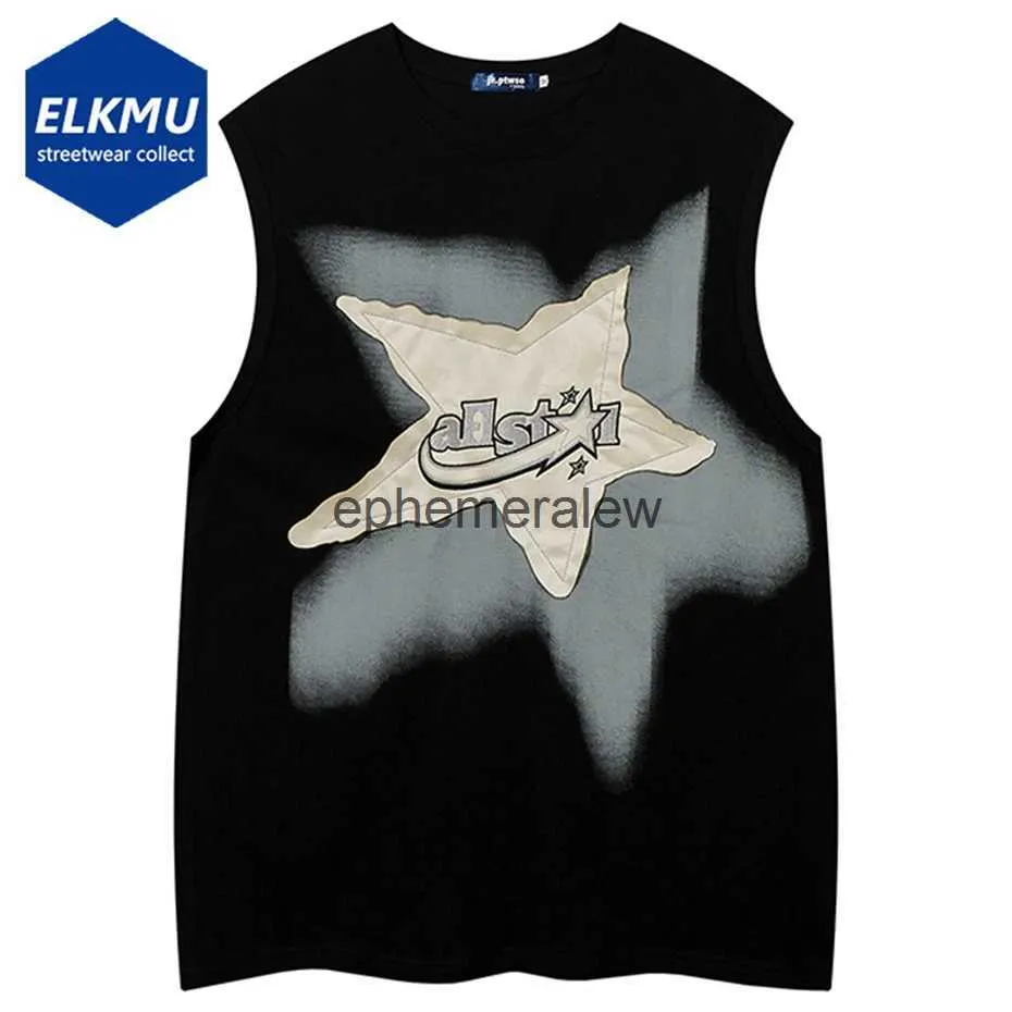 Męskie koszulki Zwycięska kamizelka Star Patchwork Y2K Tops Men Harajuku Streetwear Tank Kamizelki 2023 Modna swoboda luźna bawełniana kamizelka Hip Hop Blackh24222