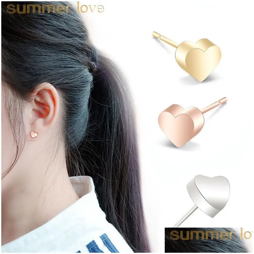 Stud Nouveau personnalisé belle boucle d'oreille en acier inoxydable coeur pour femmes or Sier Rose mignon petit bijoux de mode goutte de Dhgarden Dhlss