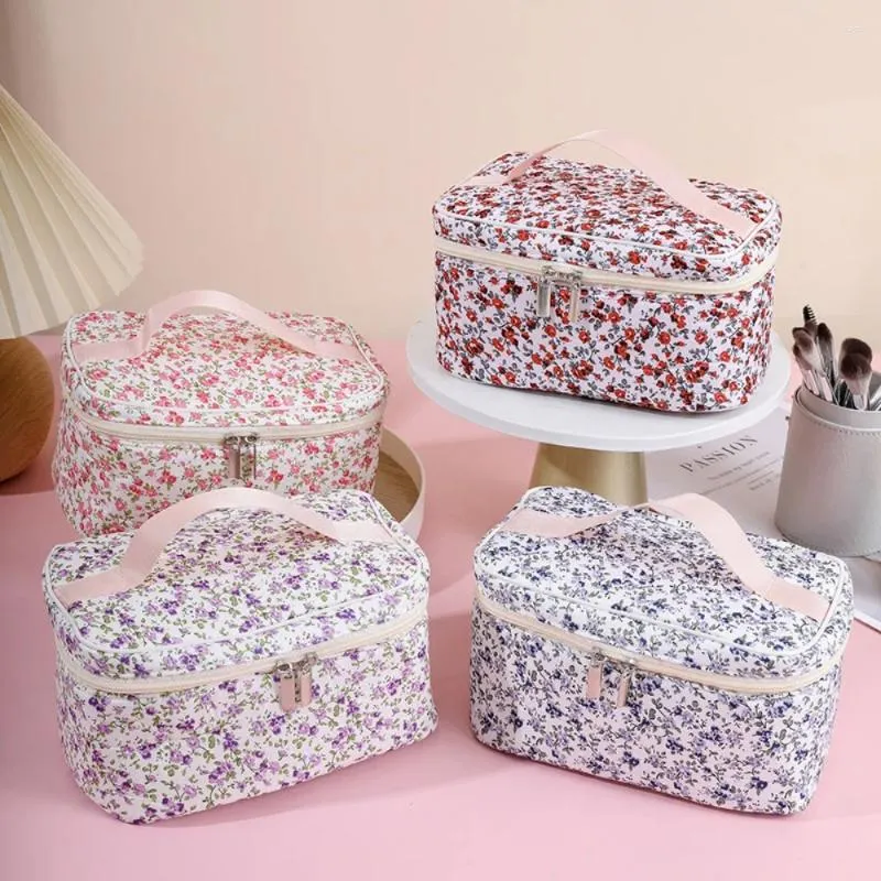 Bolsas de cosméticos Bolsa de gran capacidad Casual con cremallera Almacenamiento floral Bolso de algodón para mujer Señoras