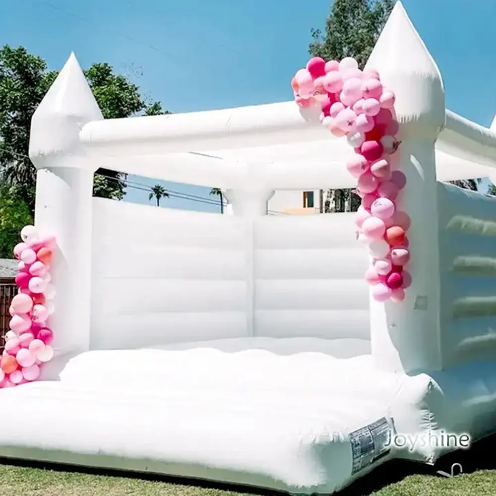 Toptan 4.5x4.5m (15x15ft) Full PVC Beyaz Sıçrama Evi Şişirilebilir Ticari Kale Düğün Bouncer Şişirilebilir Kaleler Yetişkinler için Bounce Combo