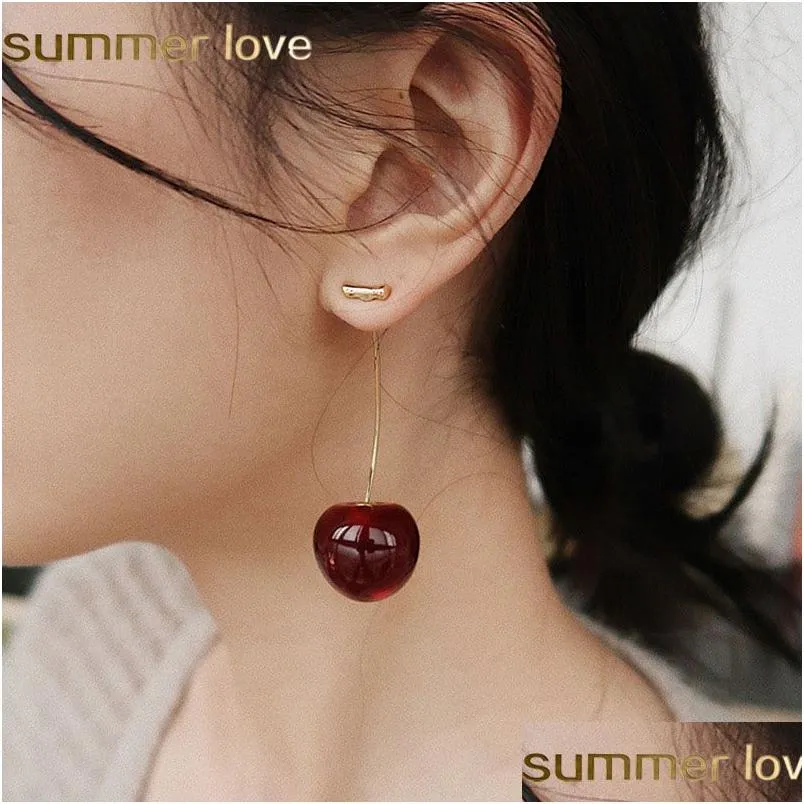 Dangle & Chandelier Unique Design Sweet Fruit 3D Red Cherry Resin Pendant Earring For Women Gold Alloy Fashion Drop Earring Dhgarden Dhusa