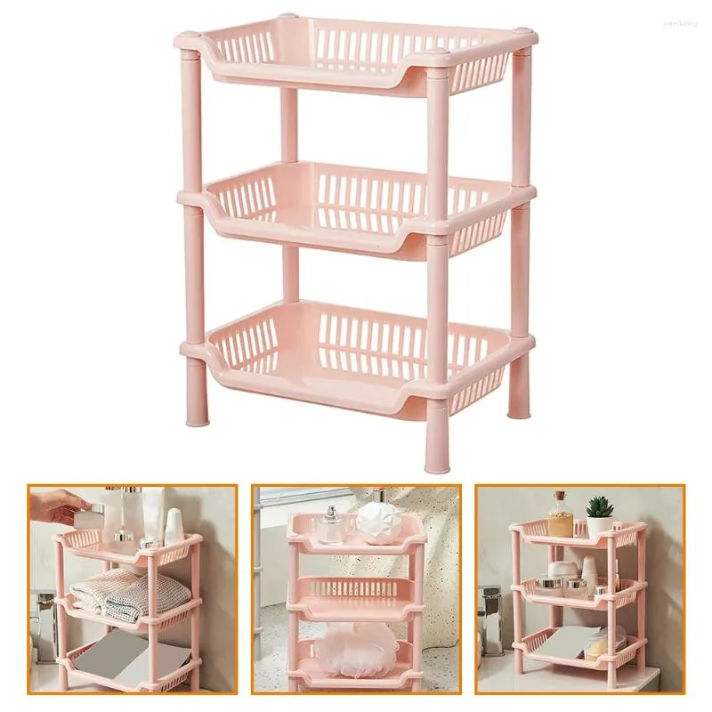 Estante de escritorio multifuncional para almacenamiento de cocina, estante esquinero para tocador de 3 capas, Rectangular, de pie, color rosa, 3818