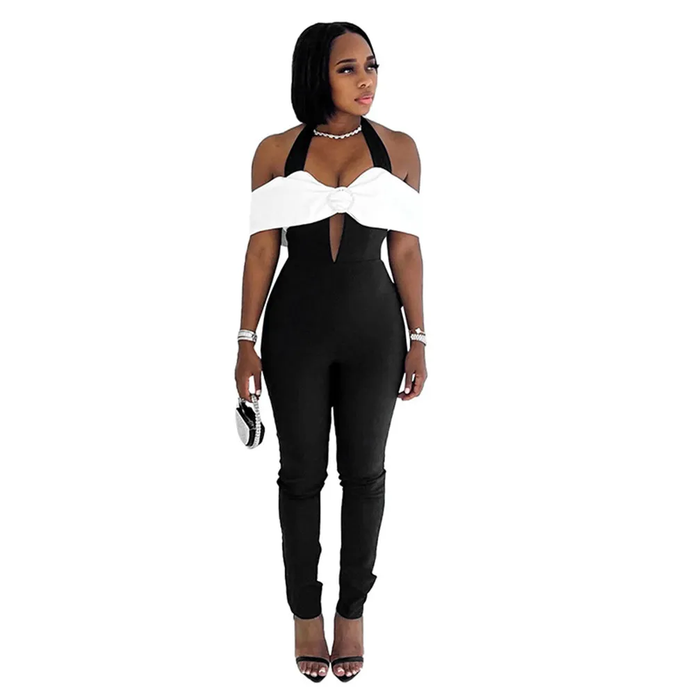 2024 Designer Sexig backless Jumpsuits Summer Women Bodycon Halter Rompers ärmlös snedstreck halseggings One Piece Overall Partihandel 10676