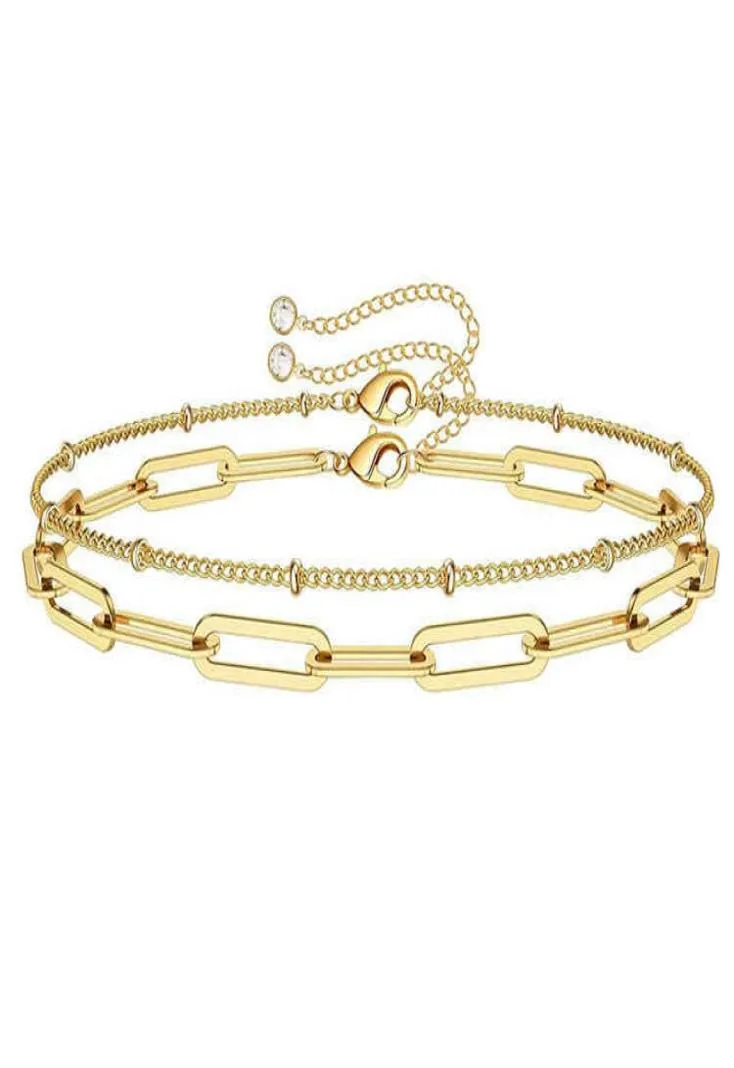 Sc Dainty Bracciale in oro 14k Gioielli Personalizzati Catena a strati con graffetta in acciaio inossidabile con ciondolo in cristallo da donna9019681