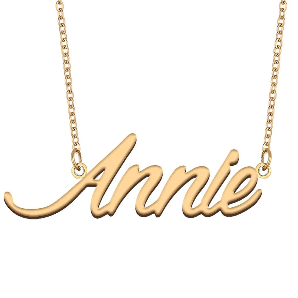 Collana con nome Annie Collana in acciaio inossidabile con nome personalizzato personalizzato Targhetta pendente per donne Ragazze Regalo di compleanno Bambini Migliori amiche Gioielli placcati in oro 18k