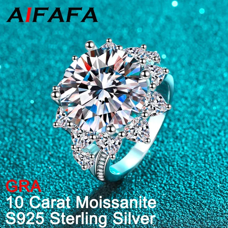 Rings Top Quality 10 Carat D Color Moissanite Rings for Women Plate 18k White Gold Moissanita Lab Diamond S925 Sterling Silver Jewelry