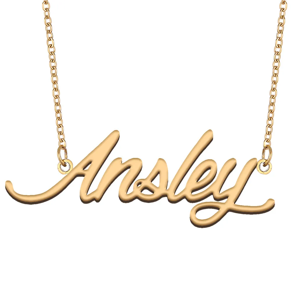 Ansley Targhetta con nome personalizzata Collana con ciondolo con nome personalizzato per donne Ragazzi Regalo di compleanno Gioielli per migliori amici Acciaio inossidabile placcato oro 18k