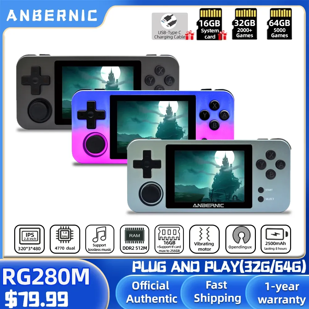 Shapers Anbernic New RG280M Retro Mini Games 2,8 pouces Games vidéo IPS Console de jeu Handheld 64 bits Consola Portatil RG280