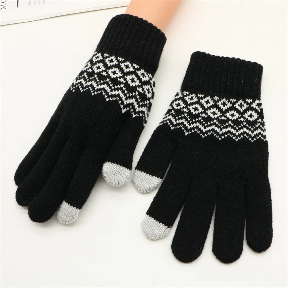 Gants à écran tactile pour hommes et femmes, jacquard à doigts, gants en laine tricotés chauds et résistants au froid