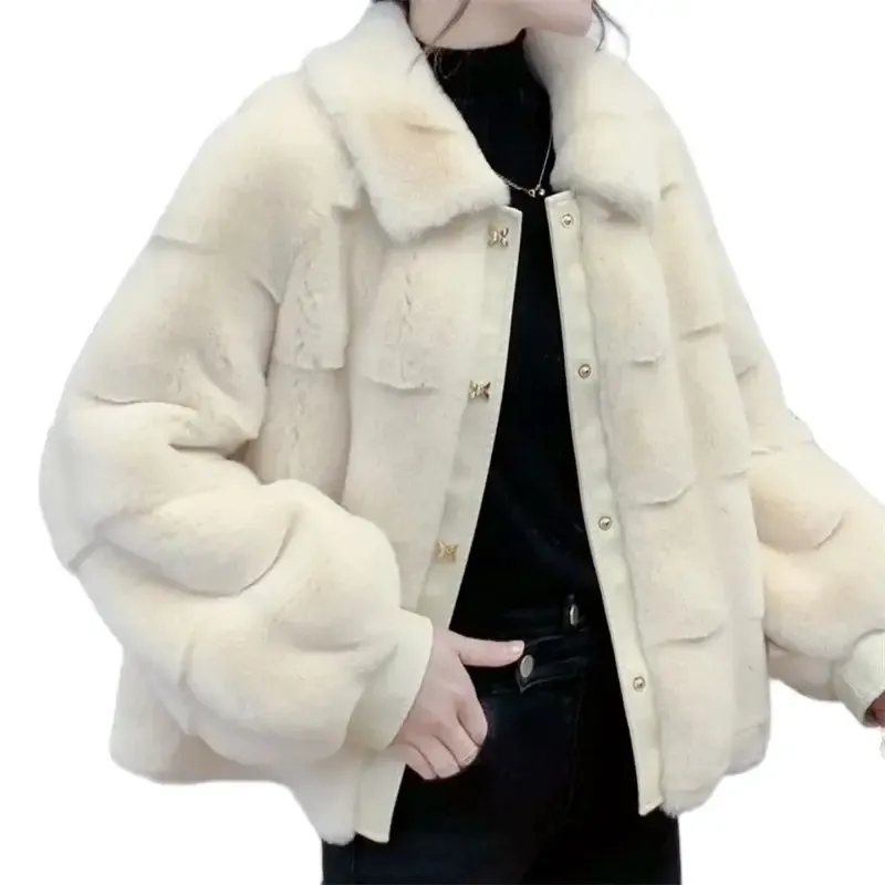Fur Korean Danish Mink Short Coat AllMatch Women's Faux Fur Jacket HighEnd Fashion Mother's Clothes Splicing Wool Jacket Black Q8