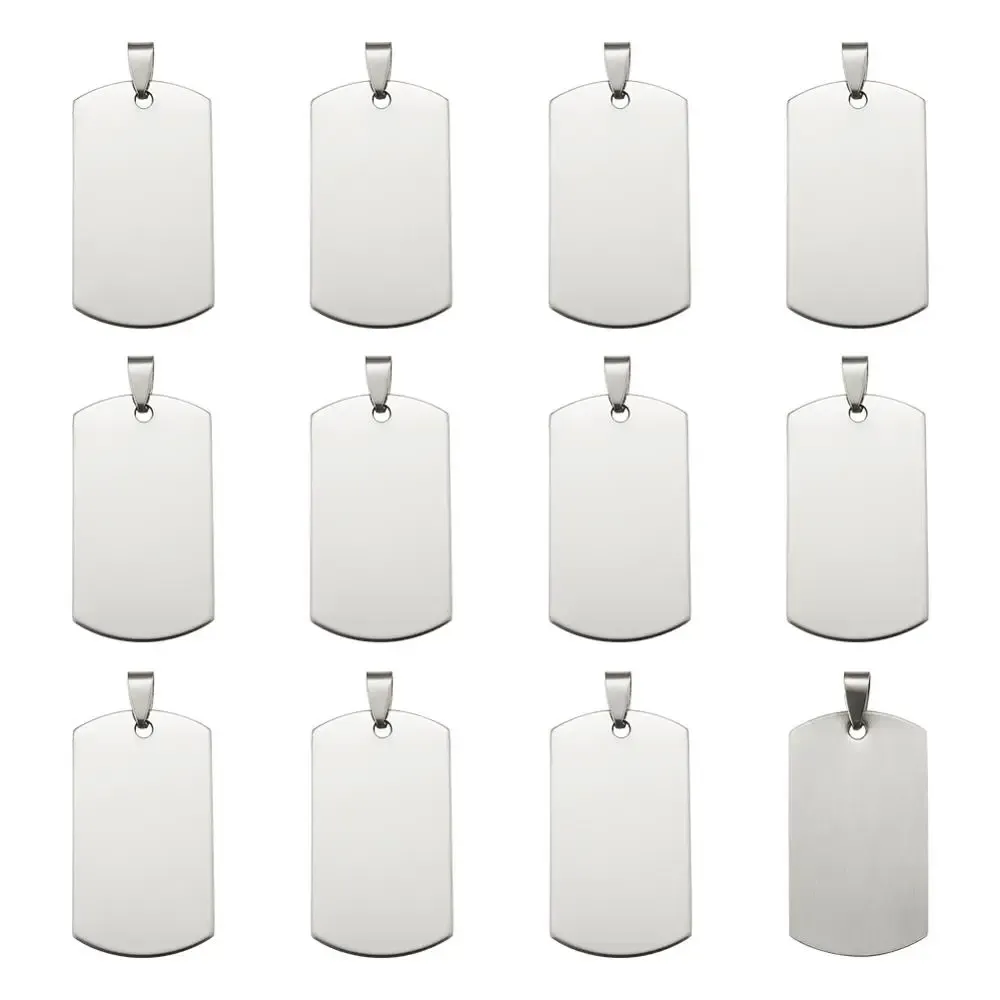 Colliers 50pcs 201 pendentifs d'étiquette d'estampage vierges rectangulaires en acier inoxydable avec pression sur les fournitures de caution pour la fabrication de colliers de bijoux à bricoler soi-même