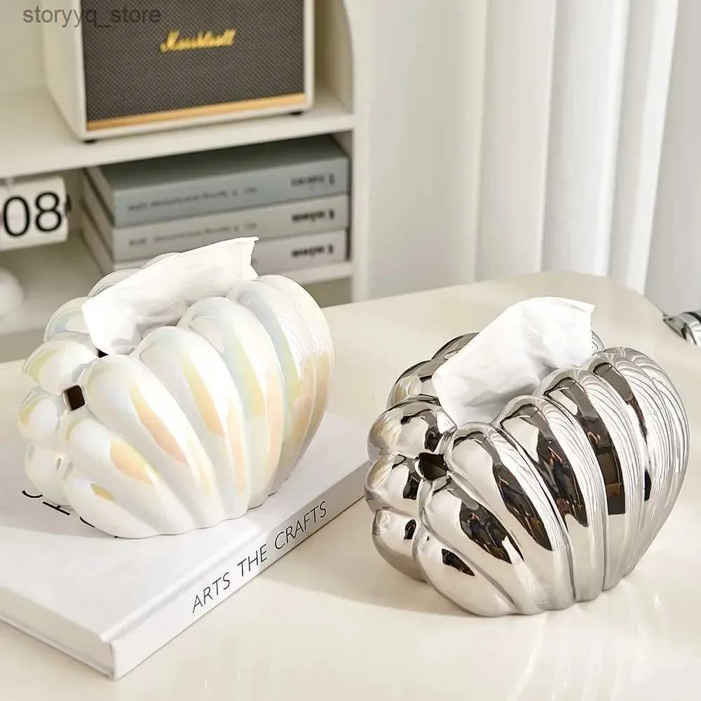 Tissue Boxes Napkins Lovely Luxury Shell-shaped Tissue Box Modern Table Napkin Holder Nordic Home Decor Desktop Storage Ceramic Crafts Accessories Q240222