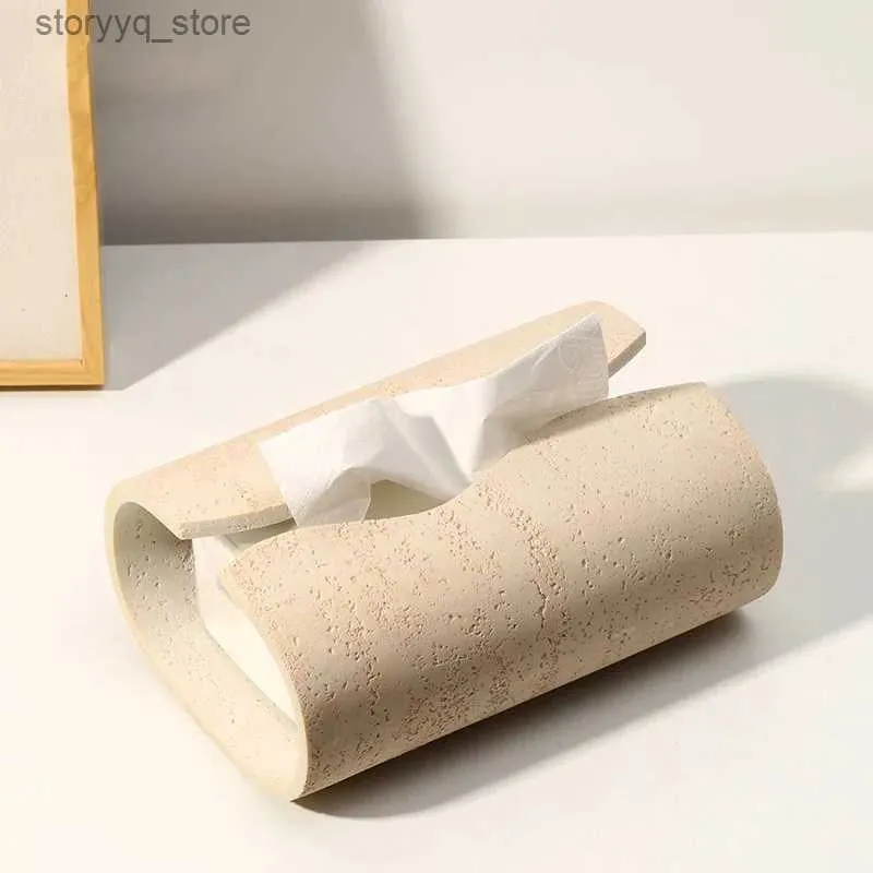 Tissue Boxes Napkins Light Luxury Stone Tissue Box Creative Simple Pumping Paper Box Living Room Desktop Napkin Large Size Storage Home Decoration Q240222