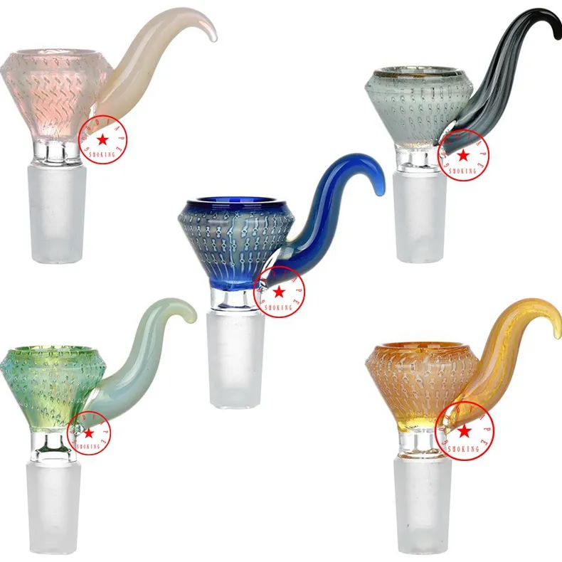 Neueste Bunte Blase Glas Ochsenhorn Griff Stil Rauchen Tragbare Austauschbare 14 MM 18 MM Männliche Gelenkschnittstelle Bong Wasserpfeife Bubbler Handpfeife Kräuter Tabak Schüssel DHL