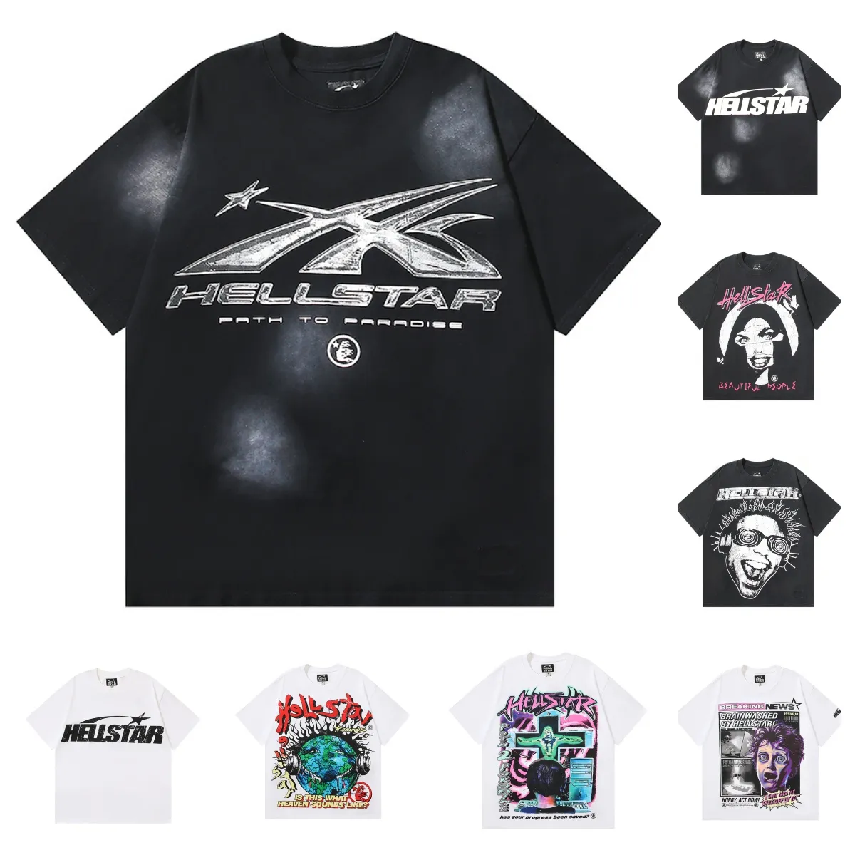 T-shirt Hellstar Shirt Designer Men Polo Women Summer Mens Shirts Breattable T-shirt Högkvalitativ mode Tee Streetwear Pirnt Hip Hop Cotton Short Sleeve