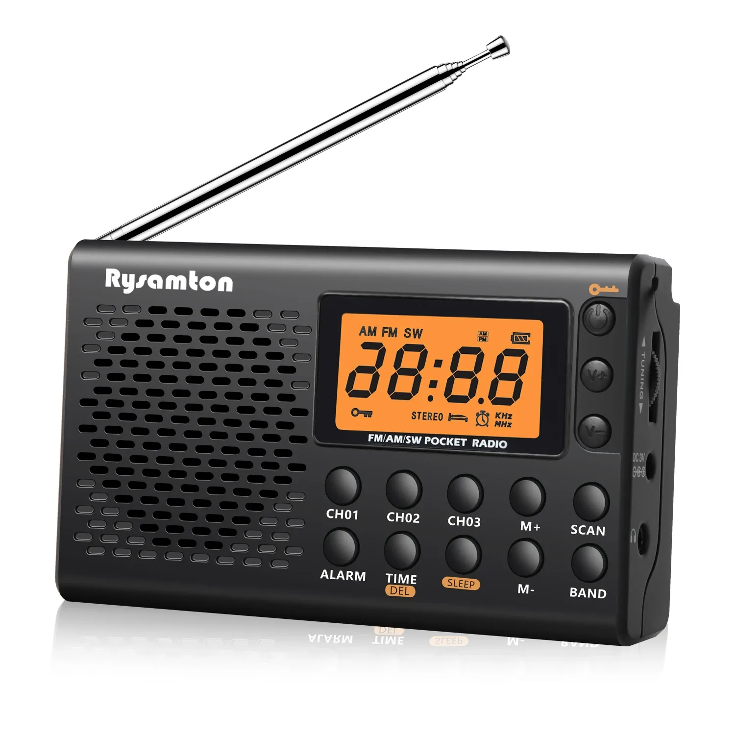 Radio Yorek Draagbare Am/FM kortegolfradio Groot digitaal display met slaaptimer en wekkerfunctie, radio's op batterijen