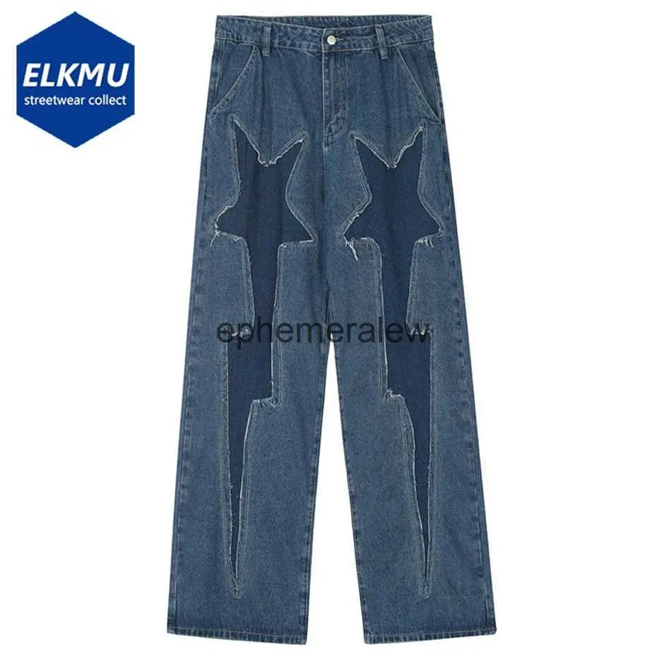 Męskie dżinsy Lightning Splating Workowane dżinsy mężczyźni Czarny niebieski vintage luźne dżinsy streetwear hip hop harajuku dżinsy spodnie