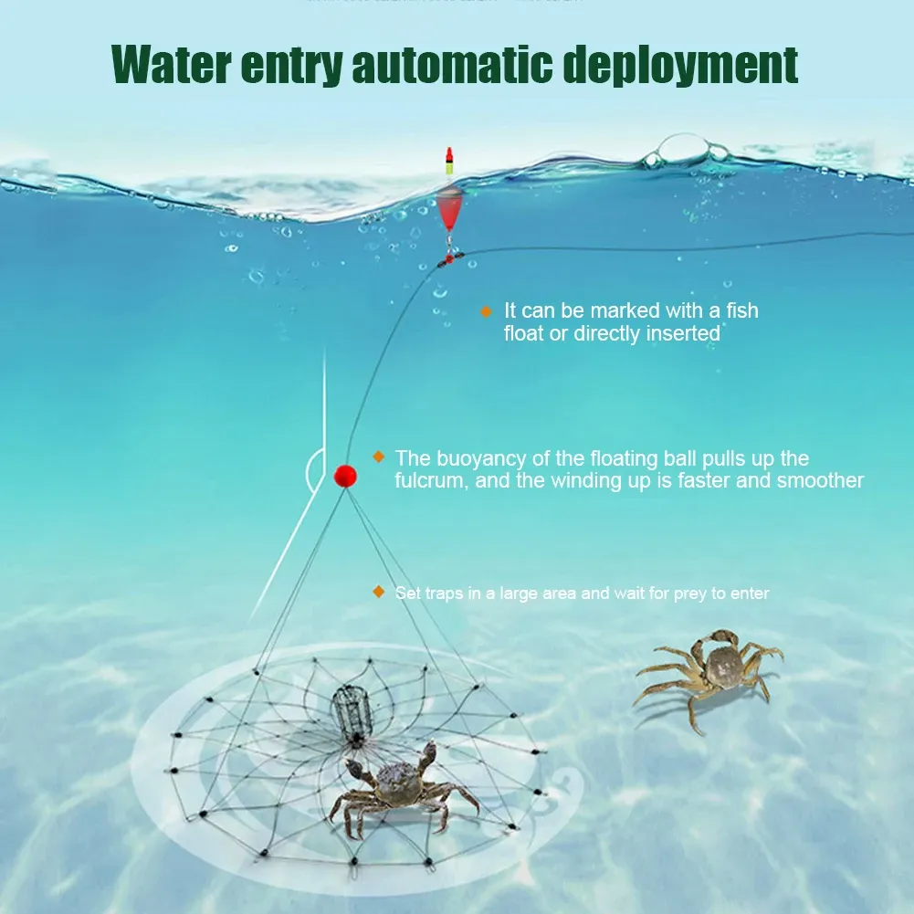 Tillbehör Fiske Crab Trap Net Automatisk öppen stängning Krabba Fiskfällor Happterliga för Saltwater Seawater Outdoor Fishing Accessories