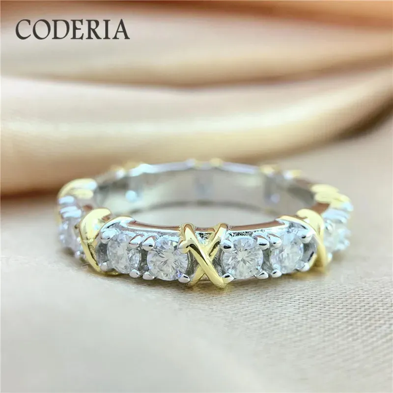 Ringar singel 0,1ct 3mm full Moissanite Cross Plated Gold Ring Sterling Sier S Women Diamond Overlapping Rings Fashion Jewelry