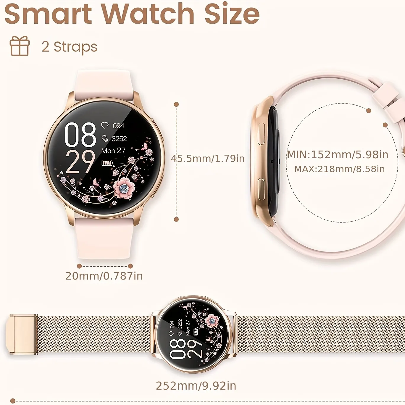 Montre intelligente pour femmes 1.3 AMOLED montre pour Android IOS Compatible répondre/passer des appels IP68 moniteur d'activité physique en plein air