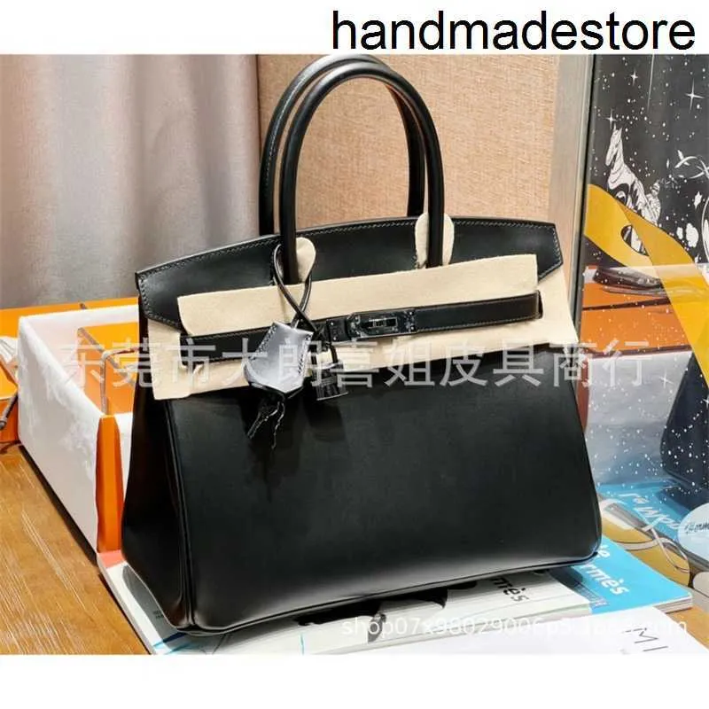 Designer Original Bag Leather Family Black 30 Sewn Wax Line Portable Women's Top Layer Cow Leather Buckle