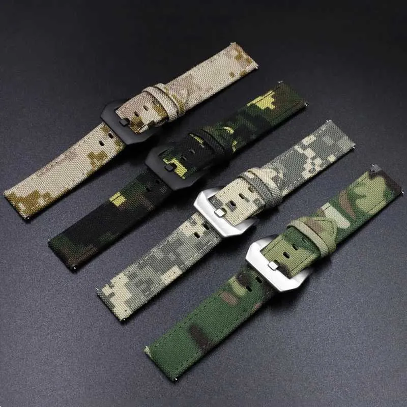 Other Watches Canvas+leather strap 20mm 22mm camouflage strap military watch bracelet Pulseira mens watch accessories J240222