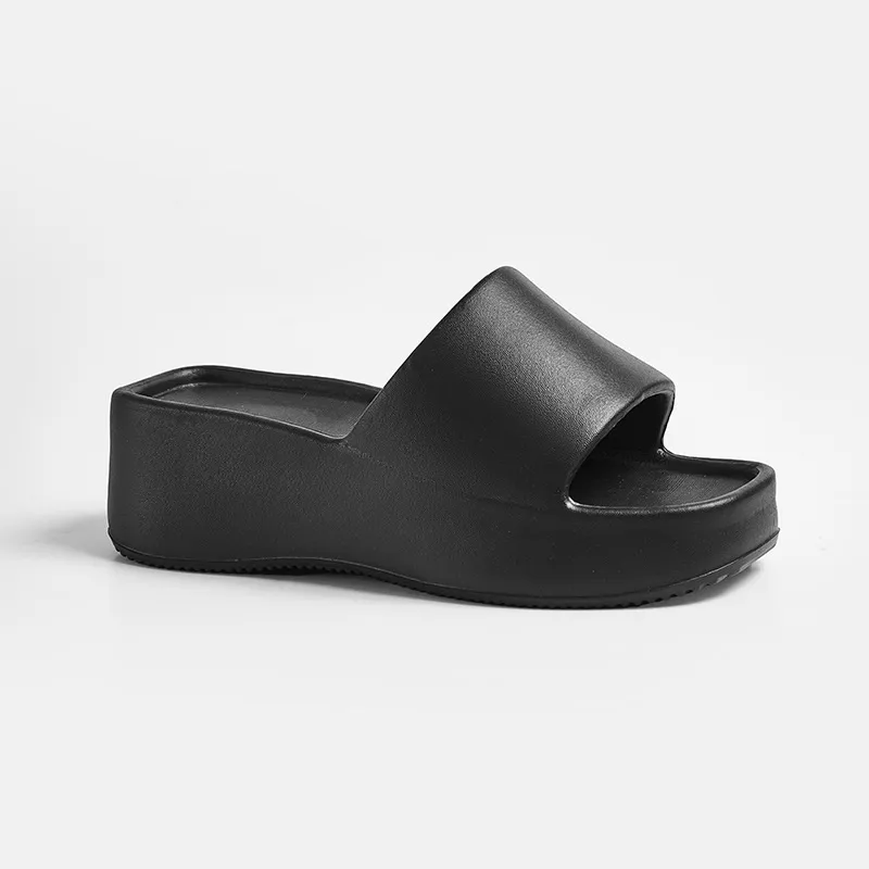 Pantoufles EVA pour femmes avec une semelle de 6 cm d'épaisseur, tenue décontractée à la maison et à l'extérieur, sandale Scuffs noire