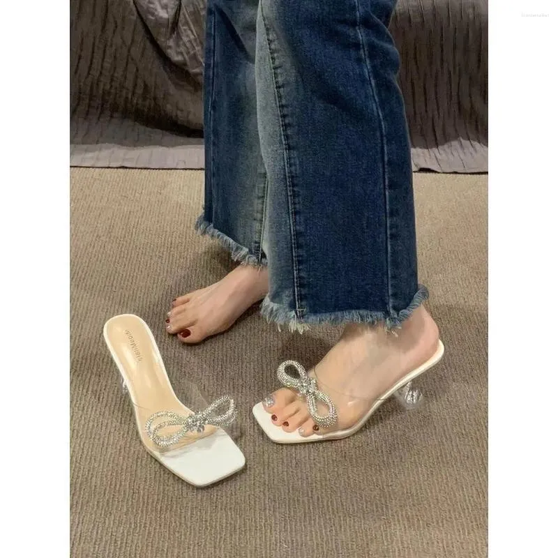 Sandalet Seksi Garip Şeffaf Topuk Terlik Moda Pu Yaz Peep Toe Slip-On Clear Shoes Kadın Slaytlar